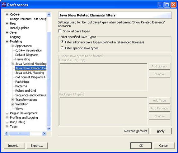 Java Show Related Elements Filters preferences