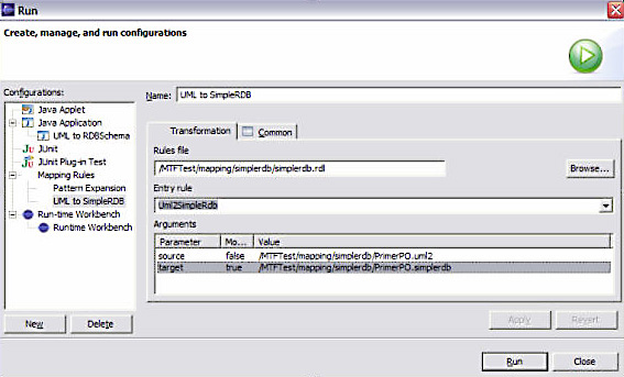 Running the Uml2SimpleRdb transformation as a task