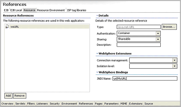 图 9. Web Application 部署描述符编辑器，显示资源引用