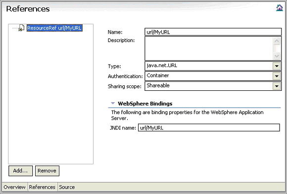 图 10. WSAD - 应用程序客户端资源引用配置