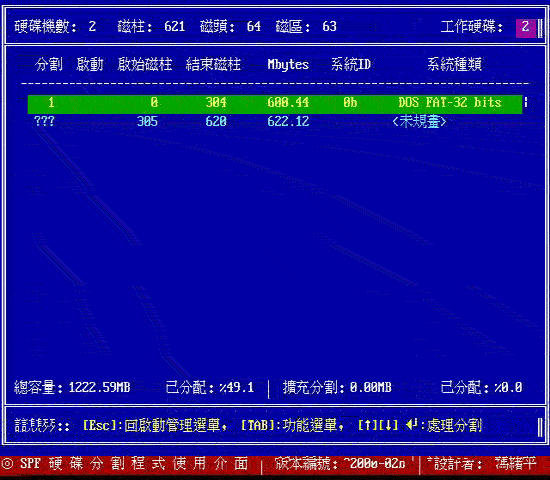 以 spfdisk 分割硬盘的一个范例（续）（图九）