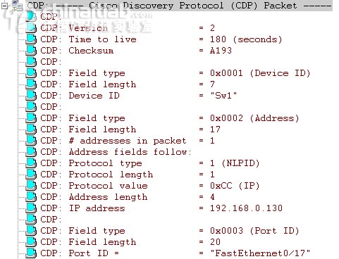 CDP协议分析－sniffer应用系列（图九）