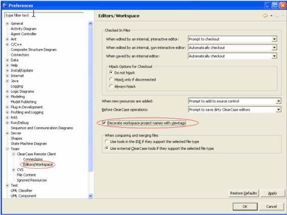 ClearCase Remote Client preferences