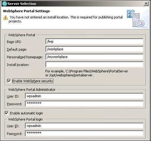 Server Selection Ի  WebSphere Portal Setting ҳ