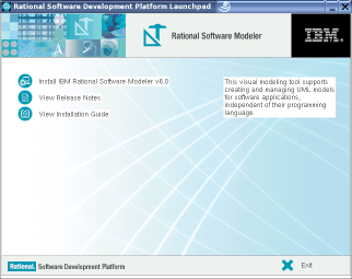 Rational Software Modeler launchpad
