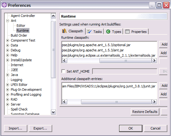 Ϊ Ant  WebSphere Studio 